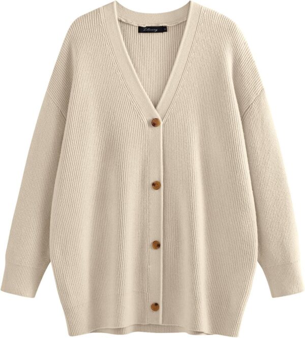 LILLUSORY Women's Cardigan 2023 Open Front Oversized Button Lightweight Sweaters V Neck Loose Cardigans Knit Outwear