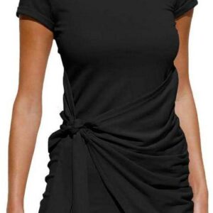 LILLUSORY Women's Casual Short Sleeve Wrap Bodycon Ruched Tie Waist Summer Dress