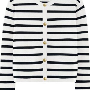 LILLUSORY Women's Crew Neck Gold Buttons Cardigan Sweaters Lady Jacket with Patch Pockets