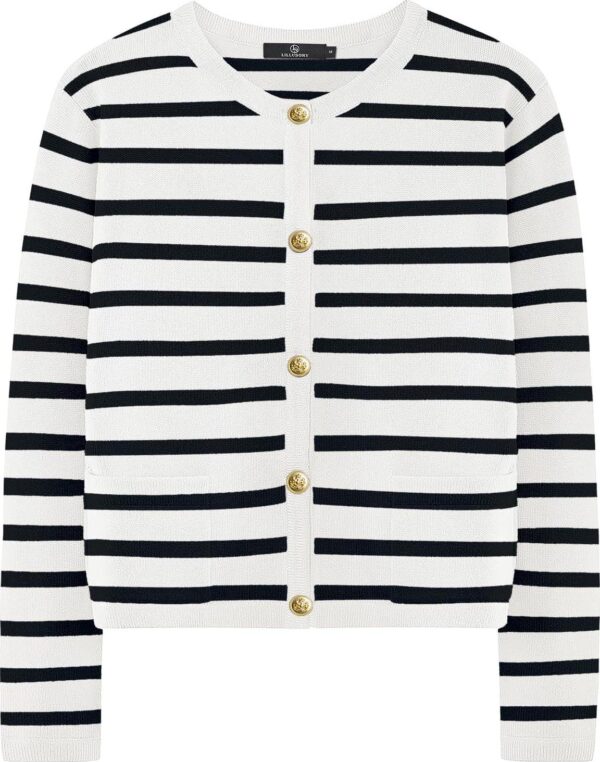 LILLUSORY Women's Crew Neck Gold Buttons Cardigan Sweaters Lady Jacket with Patch Pockets