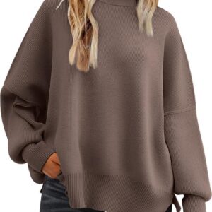 LILLUSORY Women's Crewneck Batwing Long Sleeve Sweaters 2024 Fall Oversized Ribbed Knit Side Slit Pullover Tops