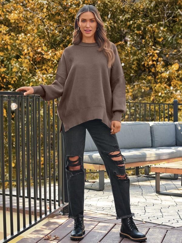 LILLUSORY Women's Crewneck Batwing Long Sleeve Sweaters 2024 Fall Oversized Ribbed Knit Side Slit Pullover Tops - Image 6