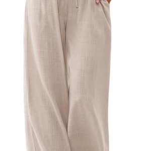 LILLUSORY Women's Linen Summer Palazzo Pants Flowy Wide Leg Beach Pants with Pockets