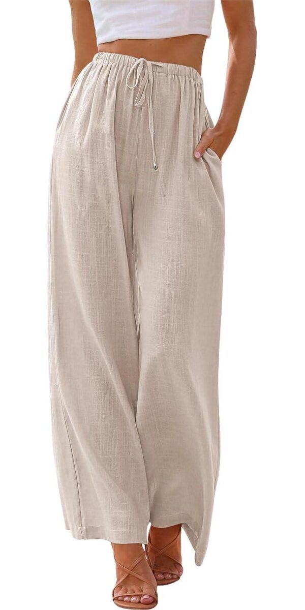 LILLUSORY Women's Linen Summer Palazzo Pants Flowy Wide Leg Beach Pants with Pockets