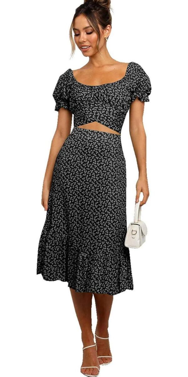 LYANER Women's 2 Piece Outfits Floral Self Tie Knot Crop Top and Midi Skirt Set - Image 3