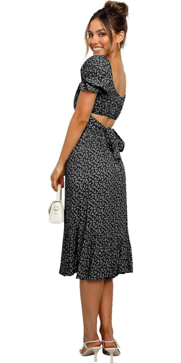 LYANER Women's 2 Piece Outfits Floral Self Tie Knot Crop Top and Midi Skirt Set - Image 2