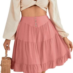 LYANER Women's Casual High Waist A Line Ruffle Hem Swing Skater Short Mini Skirt
