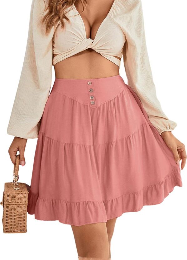 LYANER Women's Casual High Waist A Line Ruffle Hem Swing Skater Short Mini Skirt