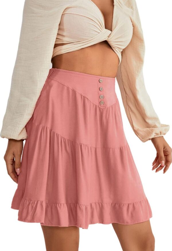 LYANER Women's Casual High Waist A Line Ruffle Hem Swing Skater Short Mini Skirt - Image 5