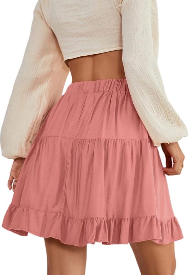 LYANER Women's Casual High Waist A Line Ruffle Hem Swing Skater Short Mini Skirt - Image 2