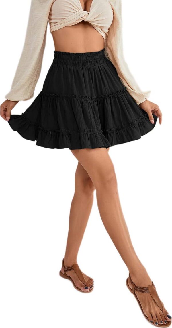 LYANER Women's Elastic Waist Pleated Layer Ruffle Hem Flowy A Line Short Skirt - Image 4