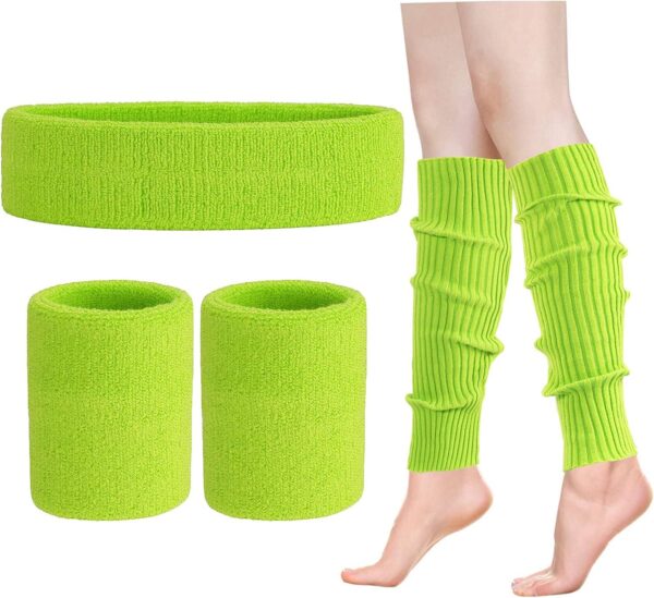 Leg Warmers for Women 80s Headband Wristbands Neon Leg Warmers Set for Sport Yoga - 80s Workout Clothes 90s Outfit for Women