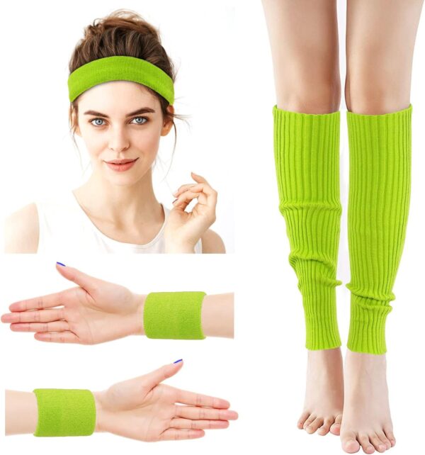Leg Warmers for Women 80s Headband Wristbands Neon Leg Warmers Set for Sport Yoga - 80s Workout Clothes 90s Outfit for Women - Image 2