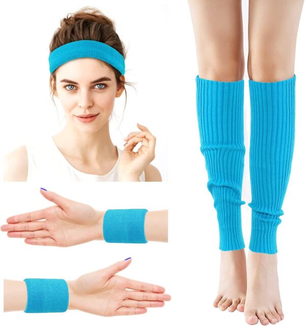 Leg Warmers for Women 80s Headband Wristbands Neon Leg Warmers Set for Sport Yoga - 80s Workout Clothes 90s Outfit for Women - Image 2