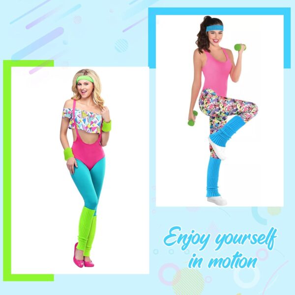 Leg Warmers for Women 80s Headband Wristbands Neon Leg Warmers Set for Sport Yoga - 80s Workout Clothes 90s Outfit for Women - Image 5