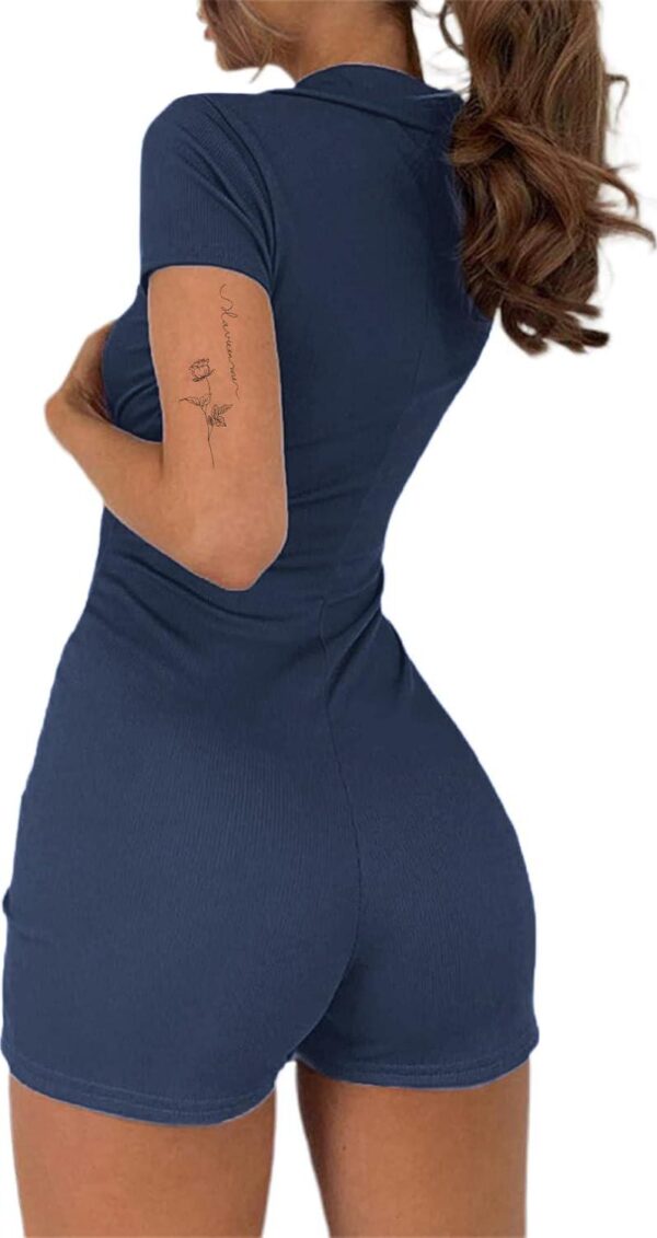 LilyCoco Womens Button Up Bodycon Romper Shorts Short Sleeve Collared Sexy One Piece - Image 2