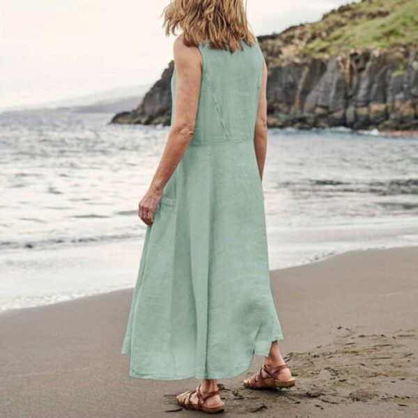 Linen Dress for Women Summer Sleeveless Solid Casual Baggy Flowy Maxi Dresses with Pockets - Image 4