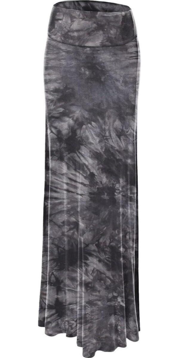 Lock and Love Women's Basic Solid Tie Dye Foldable High Waist Floor Length Maxi Skirt S-3XL Plus Size