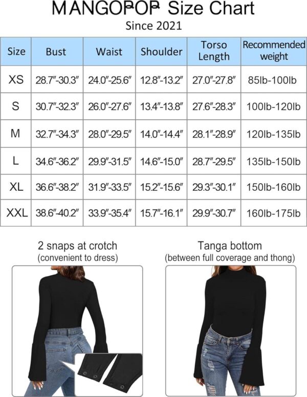 MANGOPOP Bell Sleeve Mock Neck Long Sleeve Bodysuit for Going Out Tops for Women - Image 5