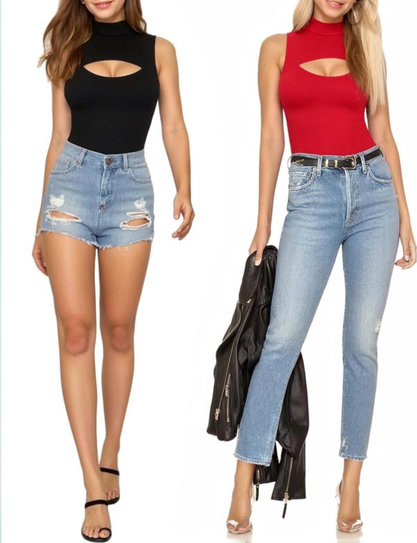 MANGOPOP Mock Neck Cutout Front Bodysuit Sleeveless Body suit for Women T Shirt Tops - Image 4
