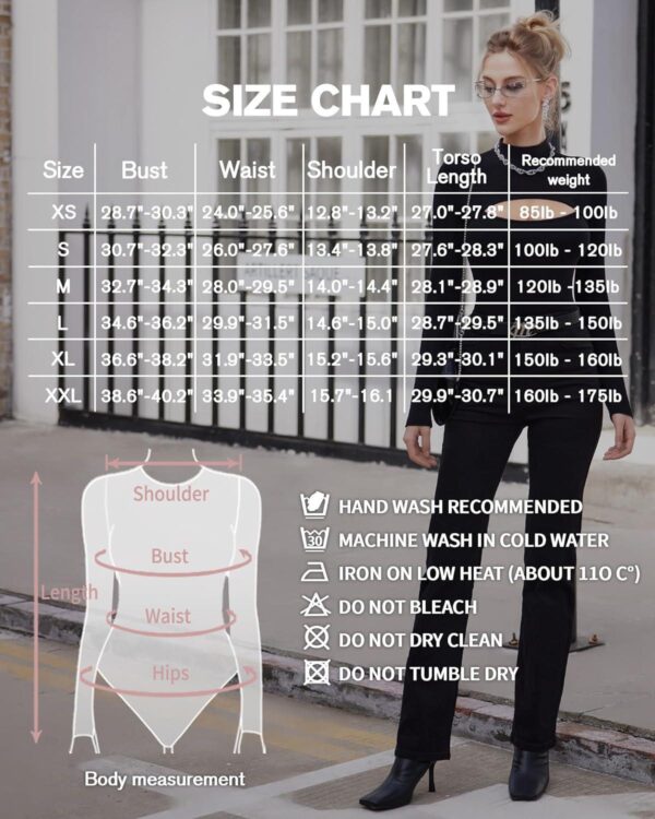 MANGOPOP Mock Neck Cutout Front Top Long Sleeve Short Sleeve Bodysuits for Women - Image 5