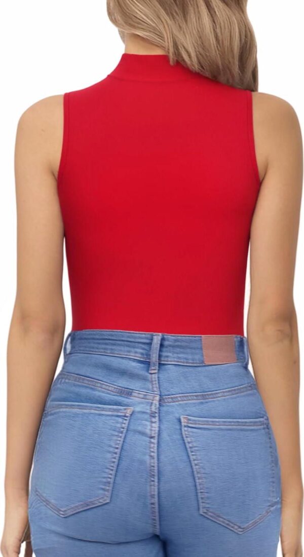 MANGOPOP Mock Neck Cutout Front Bodysuit Sleeveless Body suit for Women T Shirt Tops - Image 3