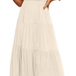 MEROKEETY Women's Flutter Sleeve Smocked Midi Dress V Neck Casual Tiered Dresses with Pockets