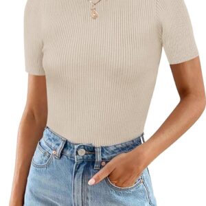 MEROKEETY Women's Short Sleeve Ribbed Bodysuits 2024 Summer Crewneck Basic Knit Body Suit