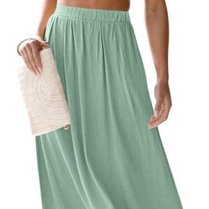 MEROKEETY Women's Summer Two Piece Outfits V Neck Puff Sleeve Crop Top and Flowy Maxi Skirt Set