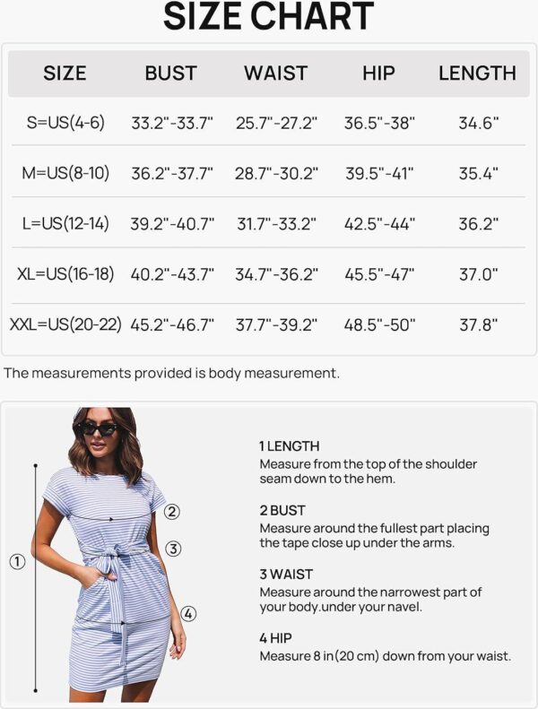 MEROKEETY Women's Summer Striped Short Sleeve T Shirt Dress Casual Tie Waist with Pockets - Image 6