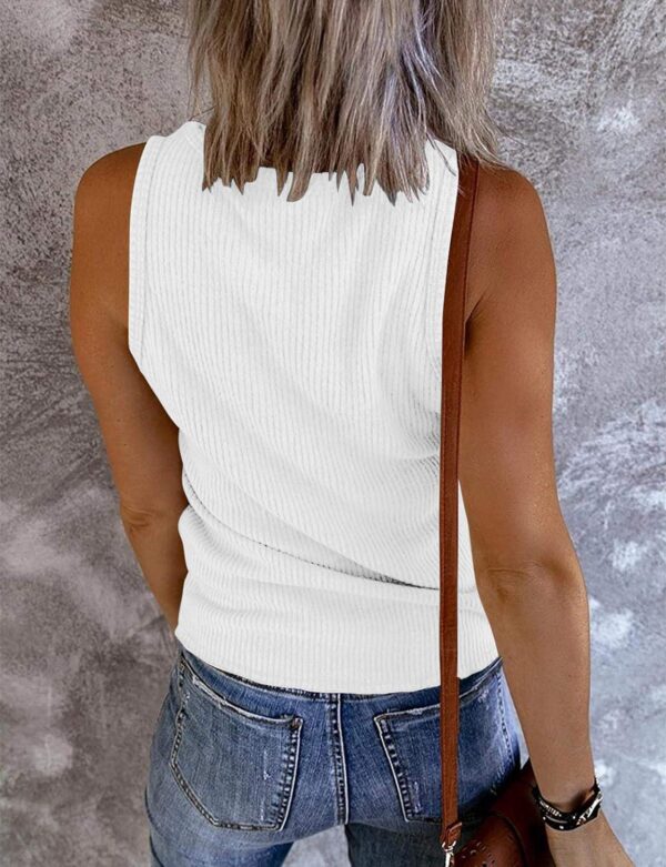 MEROKEETY Women's V Neck Tank Tops Summer Sleeveless Ribbed Button Casual Henley Shirts - Image 2