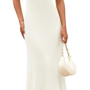MEROKEETY Women's V Neck Ribbed Knit Maxi Dress Button Short Sleeve Slim Fit Bodycon Sweater Dress