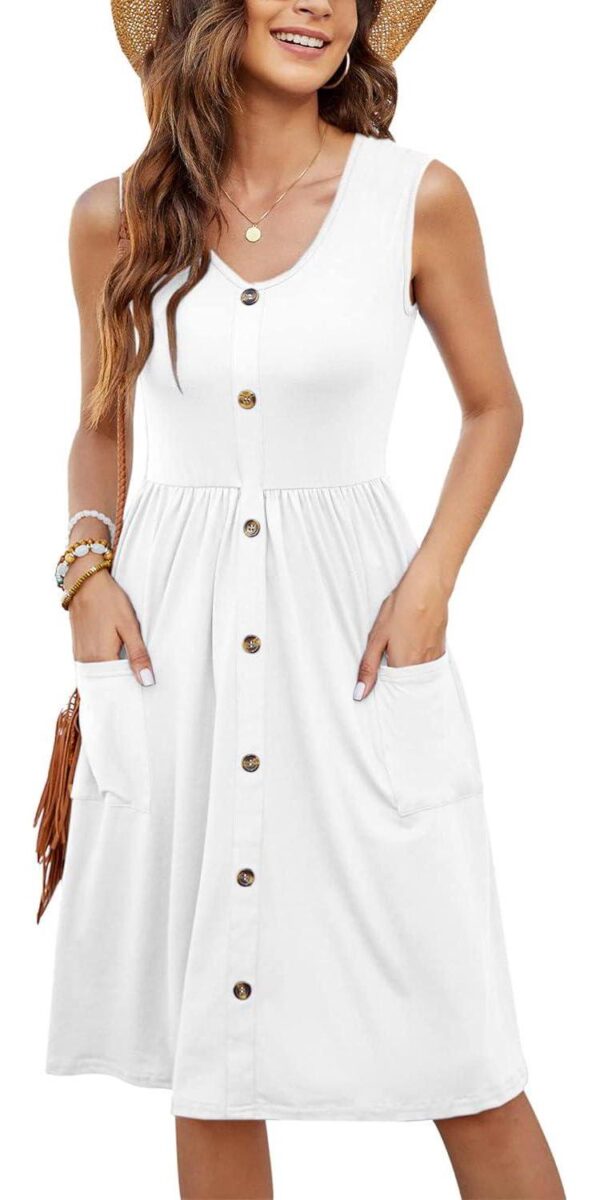 MOLERANI Women Summer Dresses Sleeveless Casual Loose Swing Button Down Midi Dress with Pockets