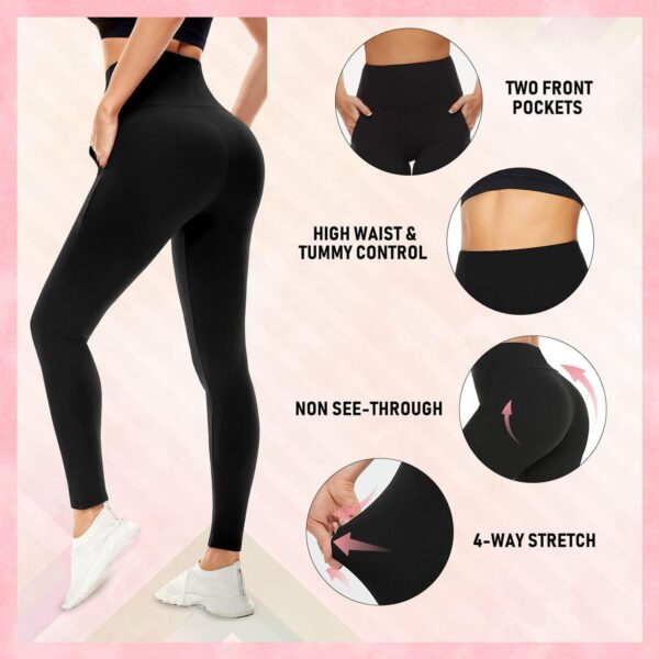 MOREFEEL Leggings with Pockets for Women, High Waisted Tummy Control Workout Hip Lift Yoga Pants Activewear - Image 4