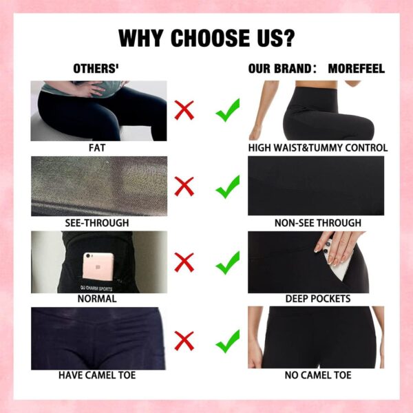 MOREFEEL Leggings with Pockets for Women, High Waisted Tummy Control Workout Hip Lift Yoga Pants Activewear - Image 5