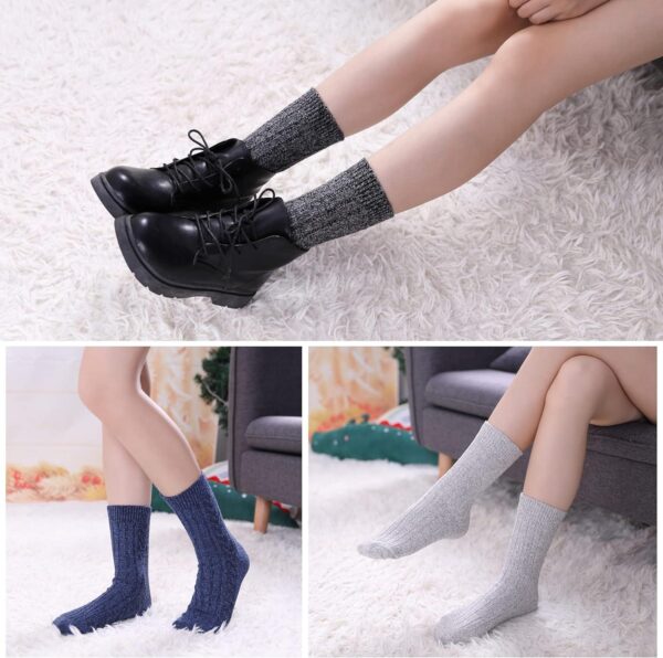 MQELONG Womens 5 Pairs Soft Thick Comfort Casual Cotton Warm Wool Crew Winter Socks - Image 2