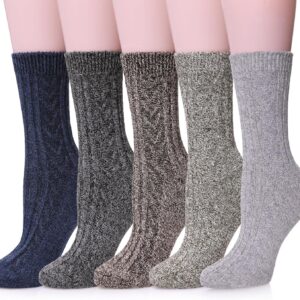 MQELONG Womens 5 Pairs Soft Thick Comfort Casual Cotton Warm Wool Crew Winter Socks