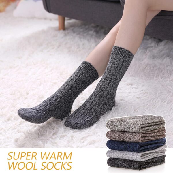 MQELONG Womens 5 Pairs Soft Thick Comfort Casual Cotton Warm Wool Crew Winter Socks - Image 3