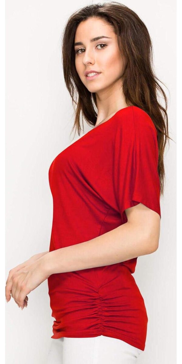 Made By Johnny Women's Solid Short Sleeve Boat Neck V Neck Dolman Top with Side Shirring-Made in U.S.A. - Image 5