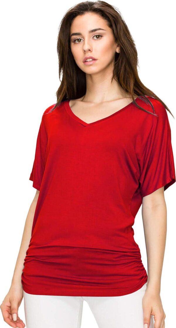 Made By Johnny Women's Solid Short Sleeve Boat Neck V Neck Dolman Top with Side Shirring-Made in U.S.A. - Image 4