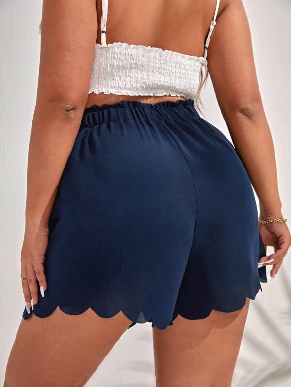 MakeMeChic Women's Plus Size Elastic Waist Scallop Trim Flowy Wide Leg Shorts - Image 2