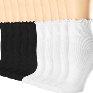 Mcool Mary 10 Pairs Womens Ruffle Socks,Casual Cute Ankle Socks Comfy Breathable Cool Knit Cotton Crew Frilly Sock for Women