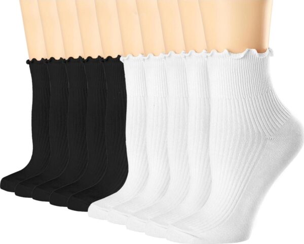 Mcool Mary 10 Pairs Womens Ruffle Socks,Casual Cute Ankle Socks Comfy Breathable Cool Knit Cotton Crew Frilly Sock for Women