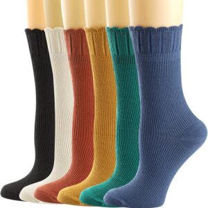 Mcool Mary Womens Crew Socks, Casual Knit Cotton Comfy Breathable Cool Dress Socks for Girls 6 Pack