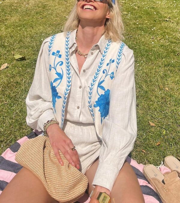 Meihuida Women Embroidered Vest Top Y2k Vintage Open Front Floral Boho Cropped Waistcoat - Image 4