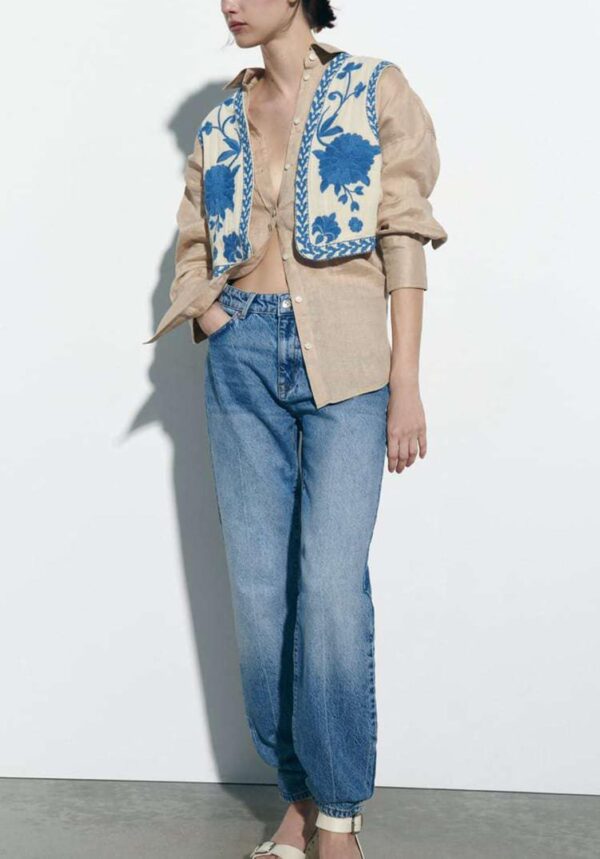 Meihuida Women Embroidered Vest Top Y2k Vintage Open Front Floral Boho Cropped Waistcoat - Image 5