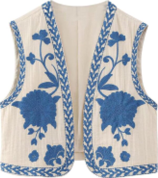 Meihuida Women Embroidered Vest Top Y2k Vintage Open Front Floral Boho Cropped Waistcoat
