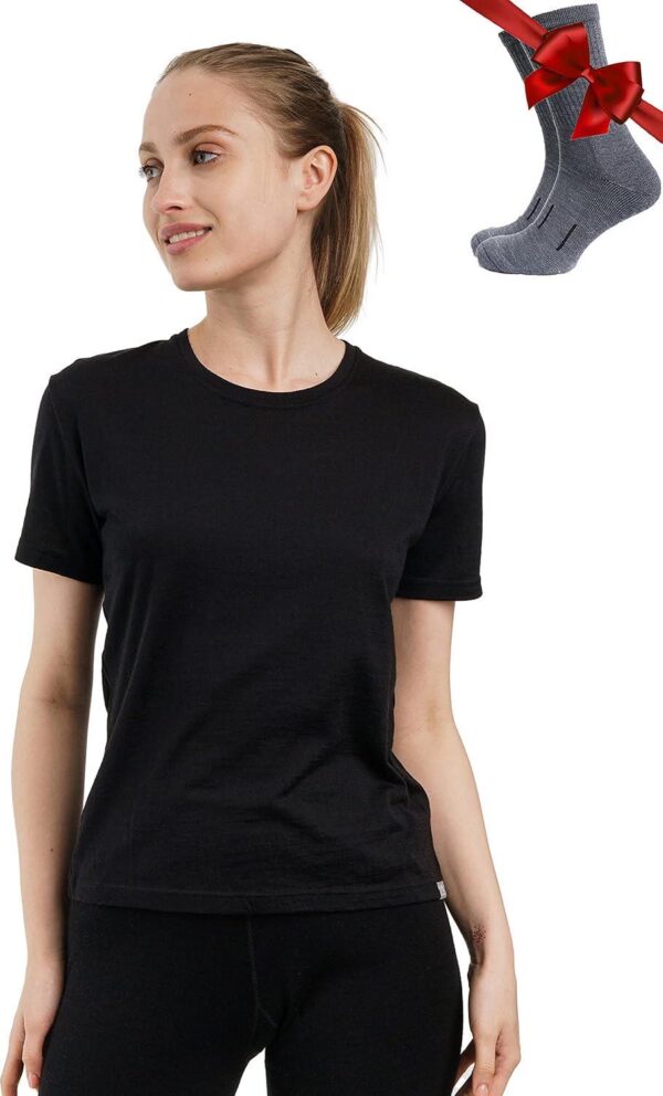Merino.tech Merino Wool T Shirt Women - 100% Merino Wool Base Layer Women Short Sleeve Tee + Merino Wool Hiking Socks