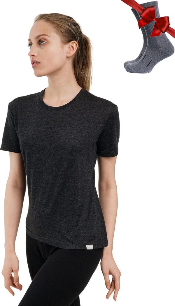 Merino.tech Merino Wool T Shirt Women - 100% Merino Wool Base Layer Women Short Sleeve Tee + Merino Wool Hiking Socks