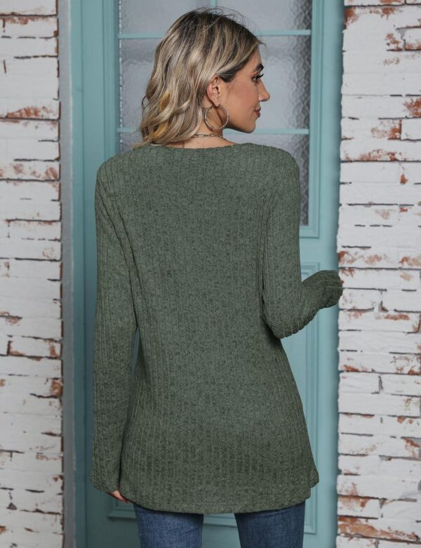 Micoson Women's Casual Crewneck Long Sleeve Tops Fashion Side Split Tunic Dressy Buttons Sweatshirts S-2XL - Image 5